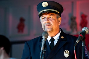 Leukemia survivor Ex-Capt. John Popeleski PWFD shares the story of his diagnosis, treatment and recovery with the assembled attendees of Relay For Life 2012.